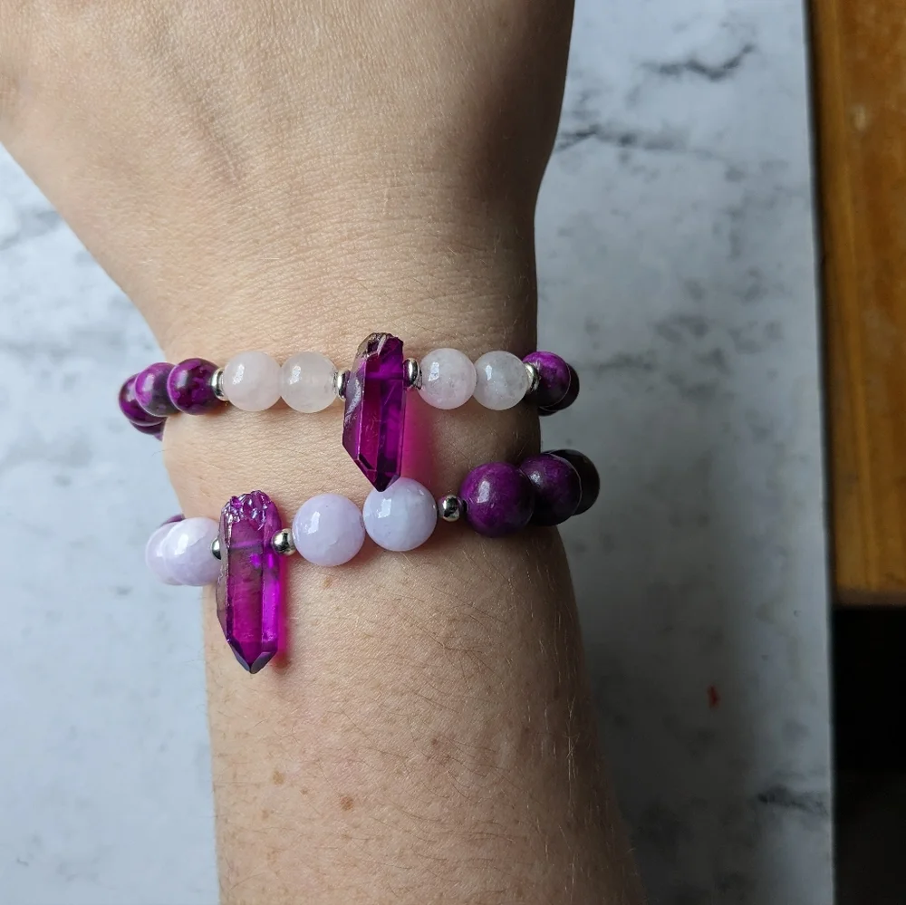 Sugalite Rose Quartz Crystal Stone bead bracelet - Picture 4 of 9